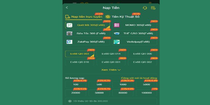 Cách nạp tiền EV88 chi tiết cho người mới
